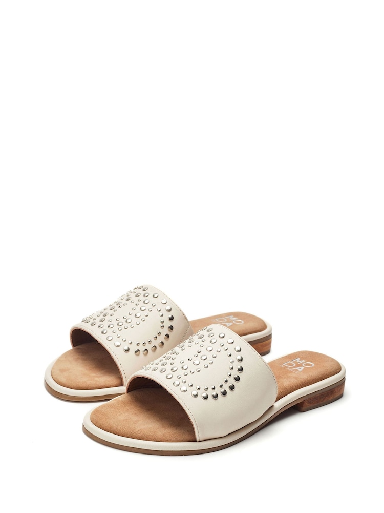 Moda in Pelle Animal Print Ferula Flat Studded Mules - Image 2 of 4