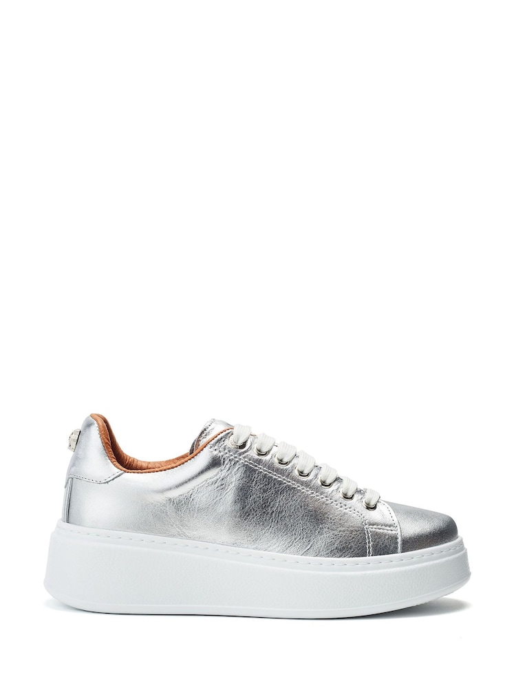 srebrna (barva); srebro - Moda in Pelle Natural Cherri Lace-Up Comfort Trainers With Small Wedge - Slika 1 iz 4
