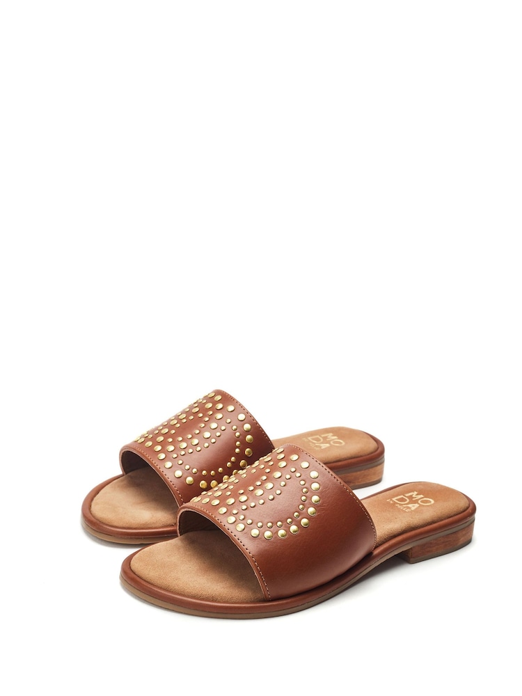 Moda in Pelle Animal Print Ferula Flat Studded Mules - Image 2 of 4