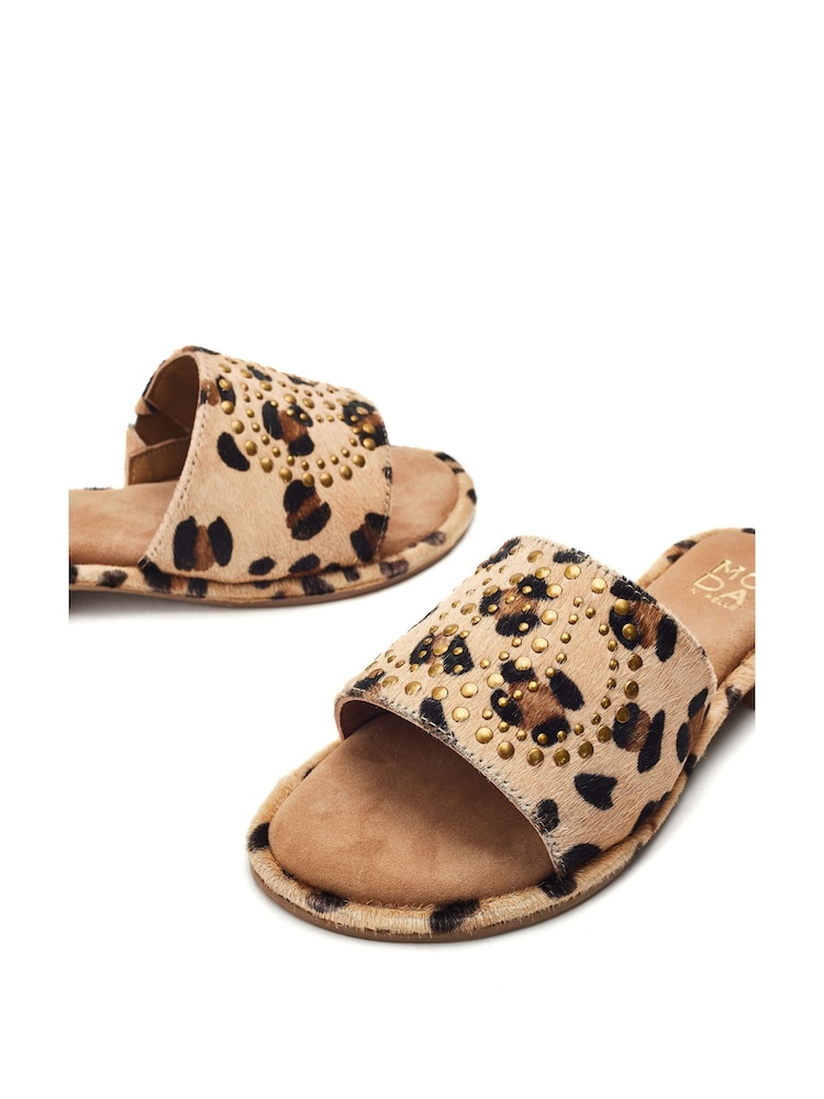 Moda in Pelle Animal Print Ferula Flat Studded Mules - Image 4 of 4