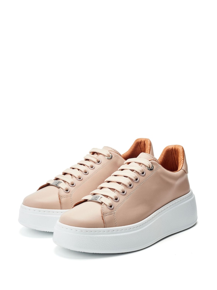 Naravni - Moda in Pelle Natural Cherri Lace-Up Comfort Trainers With Small Wedge - Slika 2 iz 4