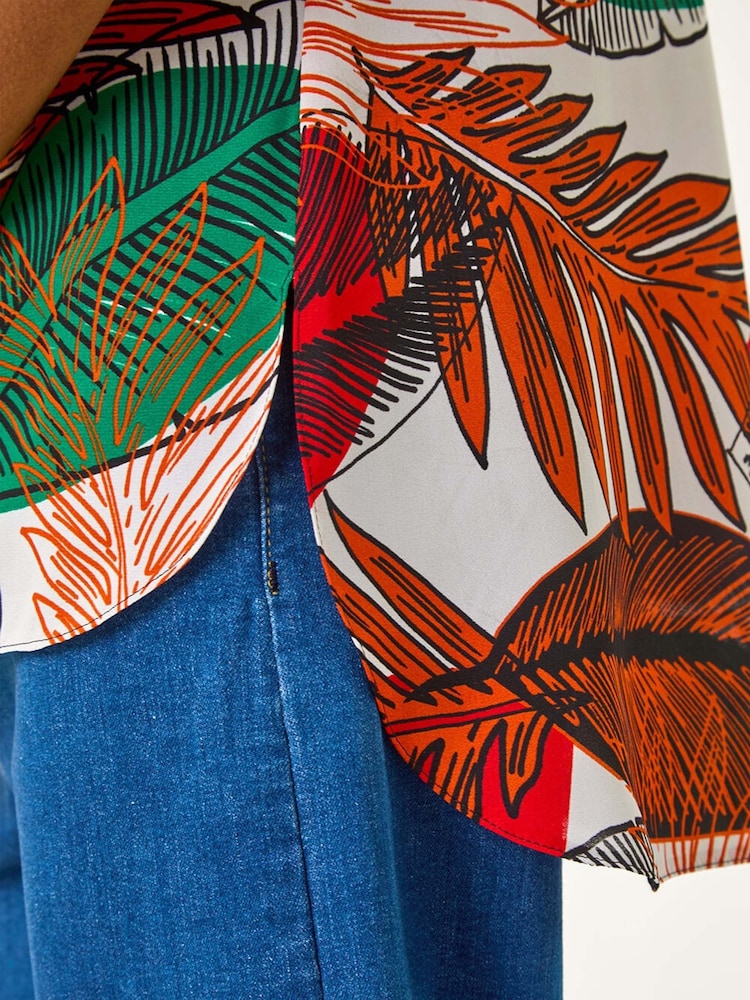 Roman Orange Leaf Print Pleated Vest Top - Image 2 of 5
