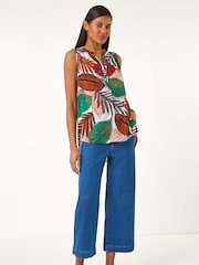 Roman Orange Leaf Print Pleated Vest Top - Image 5 of 5