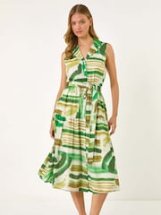 Roman Green Abstract Print Button Shirt Dress - Image 2 of 5