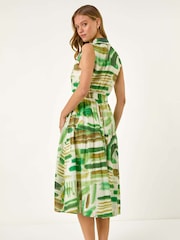Roman Green Abstract Print Button Shirt Dress - Image 3 of 5