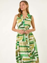 Roman Green Abstract Print Button Shirt Dress - Image 4 of 5