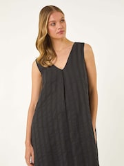 Roman Black Textured Short A-Line 100% Cotton Dress - Image 2 of 5
