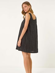 Roman Black Textured Short A-Line 100% Cotton Dress - Image 3 of 5