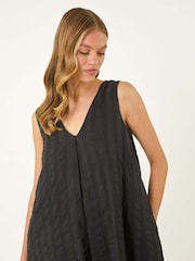 Roman Black Textured Short A-Line 100% Cotton Dress - Image 4 of 5
