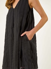 Roman Black Textured Short A-Line 100% Cotton Dress - Image 5 of 5