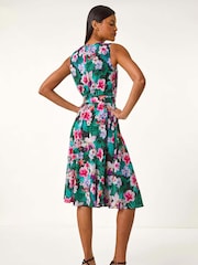 Roman Black Floral Print Chiffon Cowl Neck Dress - Image 2 of 5