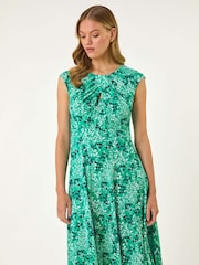 Roman Blue Ditsy Floral Print Keyhole Twist Dress - Image 1 of 5