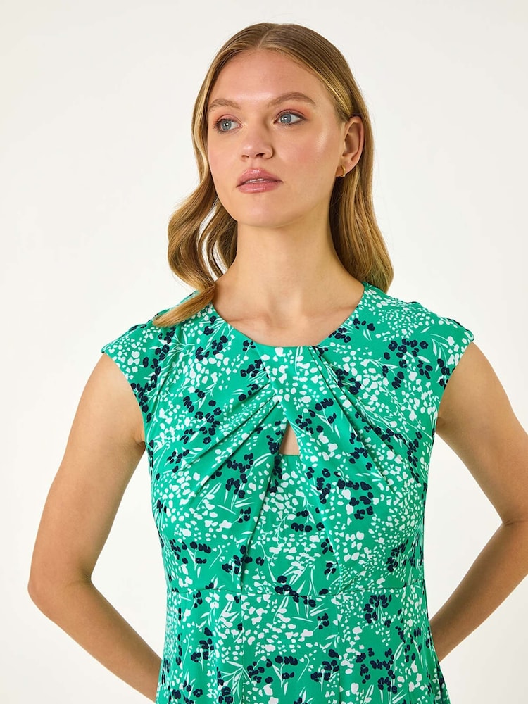 Roman Blue Ditsy Floral Print Keyhole Twist Dress - Image 2 of 5