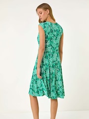 Roman Blue Ditsy Floral Print Keyhole Twist Dress - Image 3 of 5