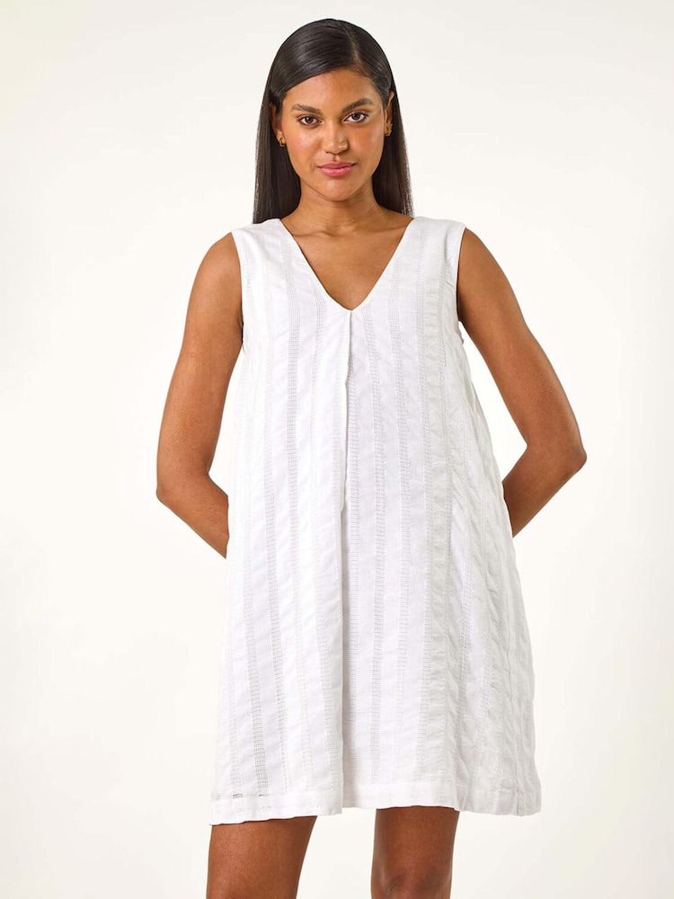 Roman Red Textured Short A-Line 100% Cotton Dress - Image 1 of 5