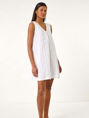 Roman Red Textured Short A-Line 100% Cotton Dress - Image 3 of 5