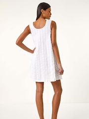 Roman Red Textured Short A-Line 100% Cotton Dress - Image 4 of 5