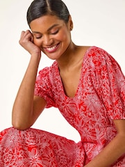 Roman Red Floral Print Midi Tea Dress - Image 2 of 5
