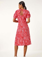 Roman Red Floral Print Midi Tea Dress - Image 3 of 5