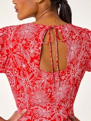 Roman Red Floral Print Midi Tea Dress - Image 5 of 5