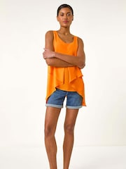 Roman Orange Asymmetric Sleeveless Vest Top - Image 1 of 5