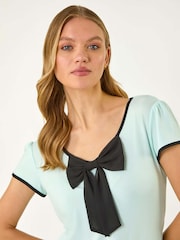 Roman Green Floral Print Pleated Neck Midi Dress - Image 4 of 5