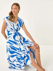 Roman Blue Brushstroke Mix Midi Dress - Image 1 of 5