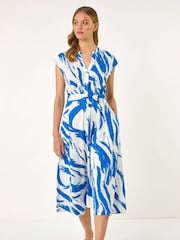 Roman Blue Brushstroke Mix Midi Dress - Image 2 of 5