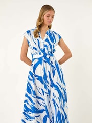 Roman Blue Brushstroke Mix Midi Dress - Image 4 of 5