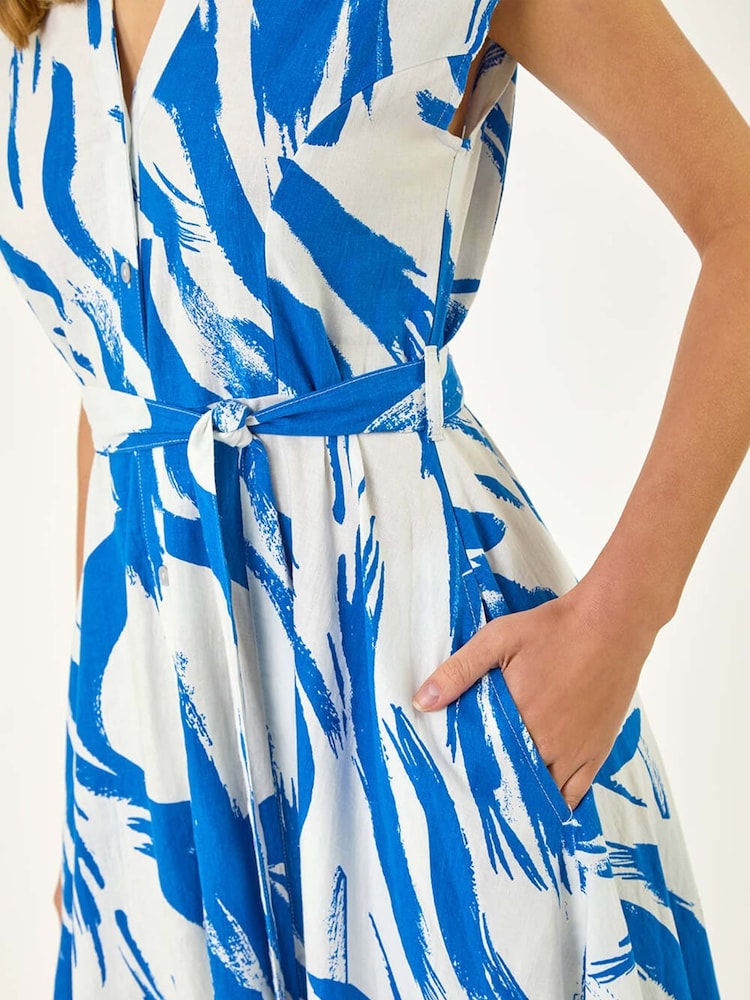 Roman Blue Brushstroke Mix Midi Dress - Image 5 of 5