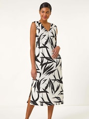 Roman Black Leaf Print Zip Detail Midi Dress - Image 2 of 5