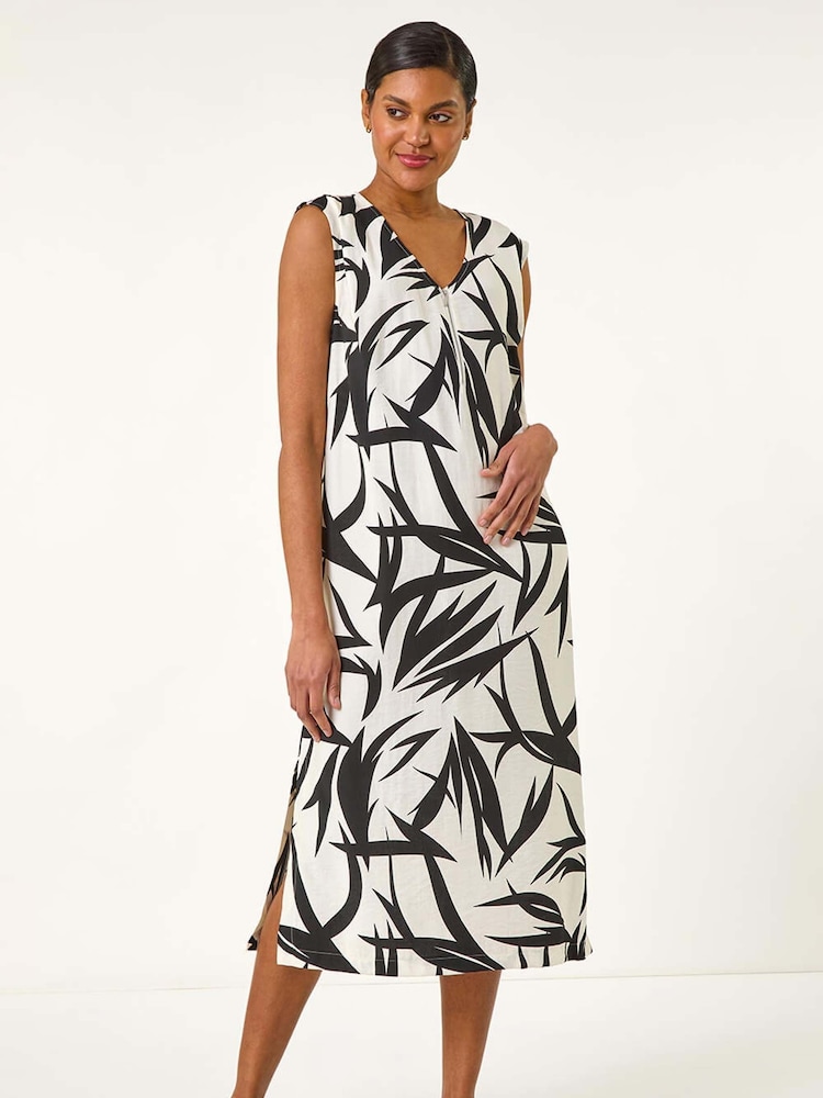 Roman Black Leaf Print Zip Detail Midi Dress - Image 2 of 5