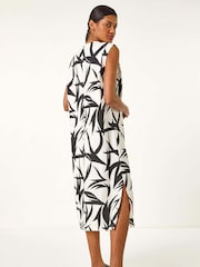 Roman Black Leaf Print Zip Detail Midi Dress - Image 3 of 5