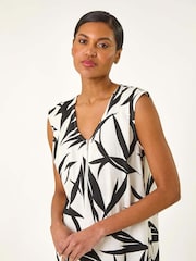 Roman Black Leaf Print Zip Detail Midi Dress - Image 4 of 5