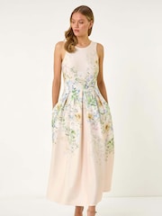 Roman White Floral Print Stretch Midi Dress - Image 2 of 5