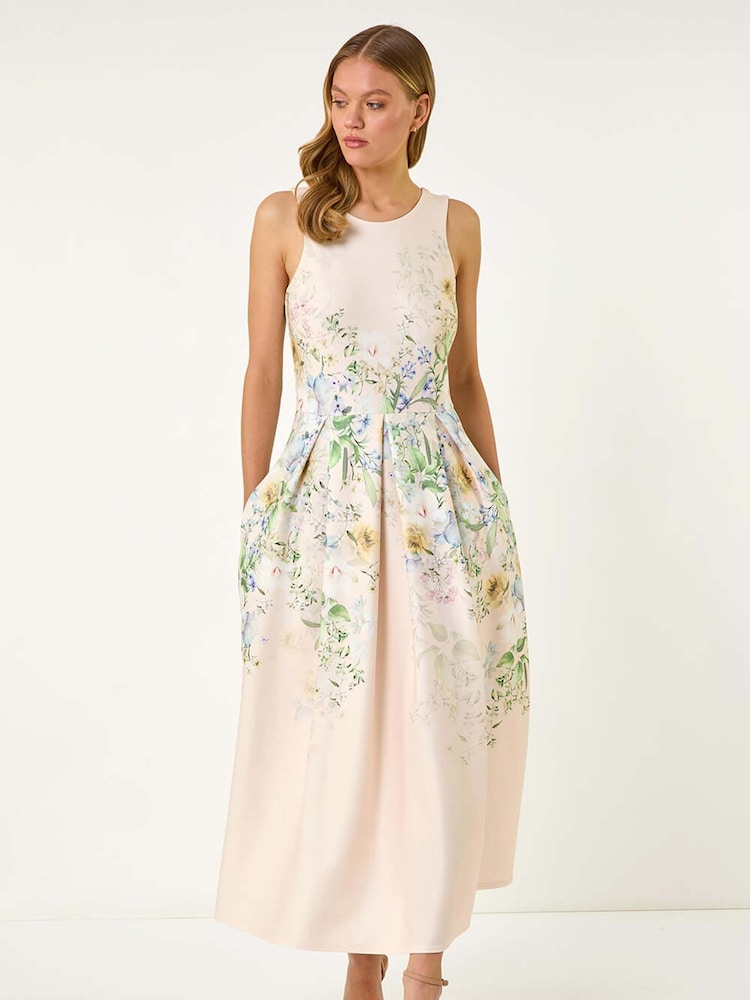 Roman White Floral Print Stretch Midi Dress - Image 2 of 5