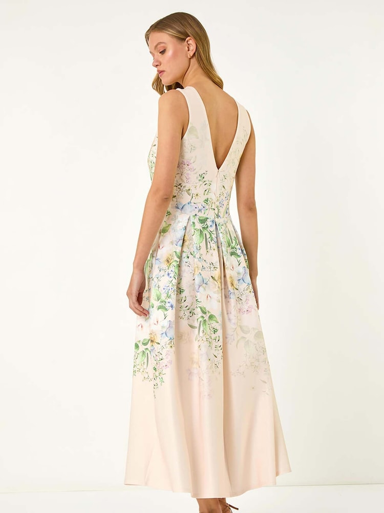 Roman White Floral Print Stretch Midi Dress - Image 3 of 5