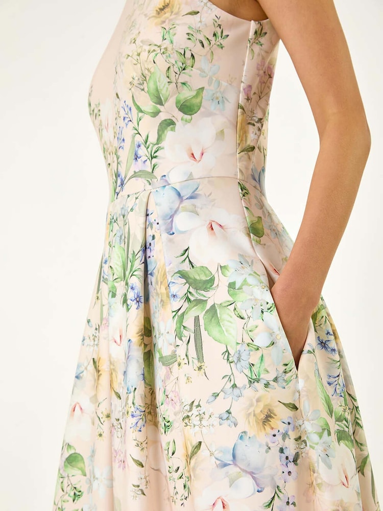 Roman White Floral Print Stretch Midi Dress - Image 5 of 5