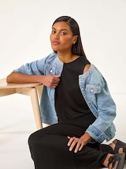 Roman Blue Pearl Detail Collarless Jacket - Image 1 of 5