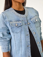 Roman Blue Pearl Detail Collarless Jacket - Image 5 of 5