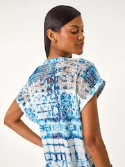 Roman Blue Burnout Print Lace Shoulder Blouse - Image 2 of 5