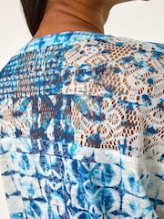 Roman Blue Burnout Print Lace Shoulder Blouse - Image 5 of 5