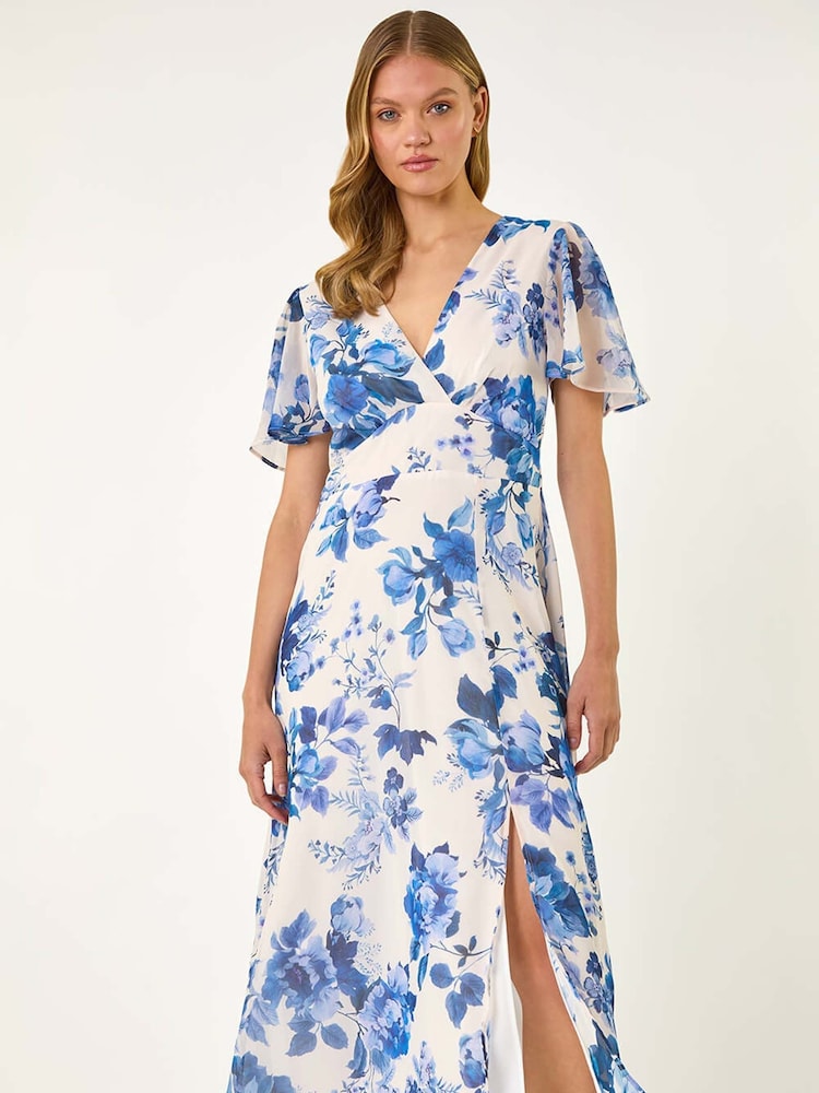 Roman White Floral Print V-Neck Midi Dress - Image 2 of 5