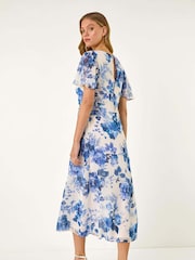 Roman White Floral Print V-Neck Midi Dress - Image 3 of 5