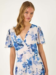 Roman White Floral Print V-Neck Midi Dress - Image 4 of 5