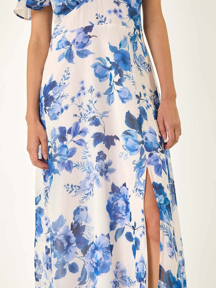 Roman White Floral Print V-Neck Midi Dress - Image 5 of 5