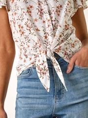Roman White Floral Print Tie Front Blouse - Image 2 of 5