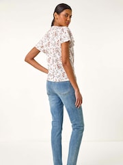 Roman White Floral Print Tie Front Blouse - Image 3 of 5