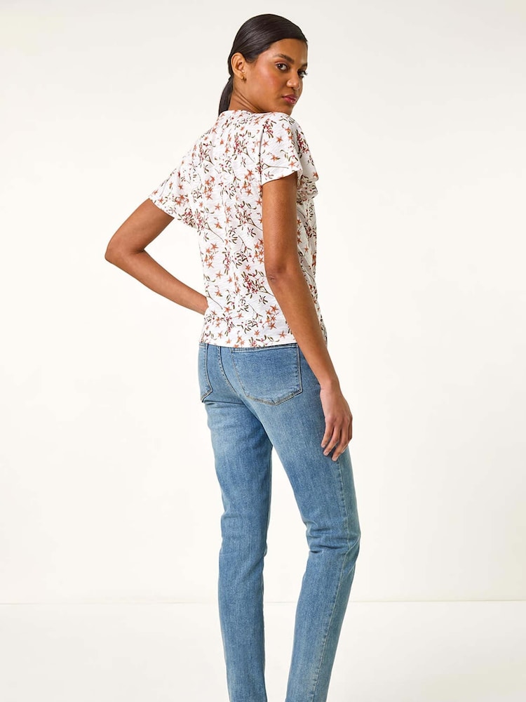 Roman White Floral Print Tie Front Blouse - Image 2 of 5