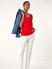 Roman Red Buttoned Stretch Vest Top - Image 1 of 5
